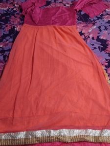 Beautiful Orange &amp; Pink Semi stiched Gown