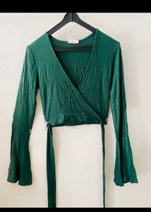 Elegant Emerald Green Wrap Crop Top