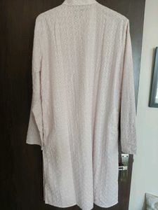 Pink full embroidered cotton kurta with paja