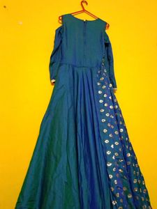 Peacock Blue Colour Ethnic Girls Gown
