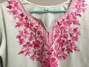 Pista colored Embroidered Kurta