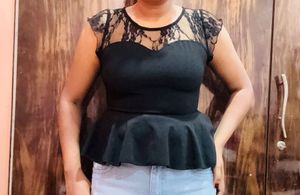Stylish Black Peplum Top with Lace