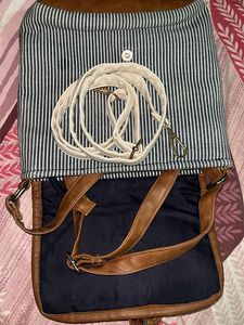 Striped &amp; Faux Leather Backpack