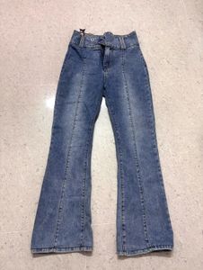y2kbutton mid waist Flared Blue Denim Jeans