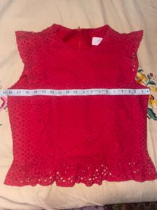 Red Eyelet Ruffle Peplum Top