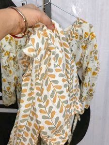 White Kurta with Yellow Floral Print