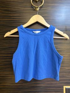 Blue Cropped Ribbed Tank Top NEVER WORN
