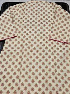 Cream &amp; Pink Printed Kurta Set
