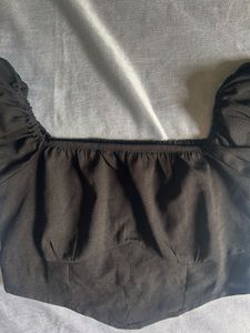 Black Corset Style Puff Sleeve Top