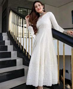 Elegant White Chikankari Anarkali