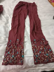 Maroon Embroidered Kurta