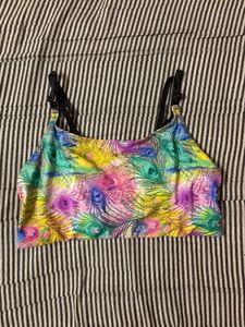 Colorful Peacock Feather Bikini Top