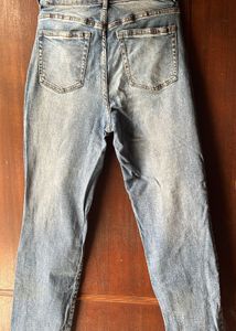 Denim Straight Ribbed Jeans