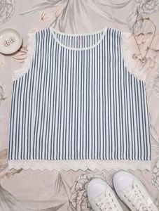 Striped Lace Trimmed Crop Top