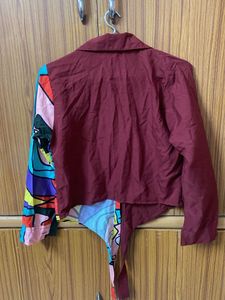 Abstract Print Colorblock Shirt
