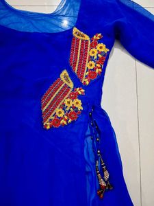 Embroidery blue net kurta