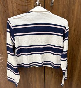 H&amp;M Striped Long Sleeve Cropped Polo Shirt
