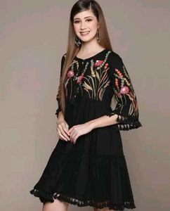 Floral Embroidered Black Dress