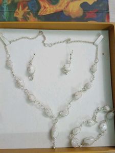 Elegant White Stone Necklace & Earring Set