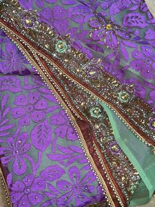Purple Green Festive Saree(with blouse)