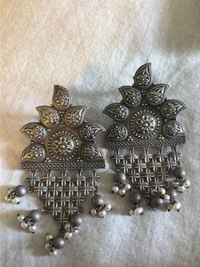 Exquisite Oxidized Silver Jhumkas