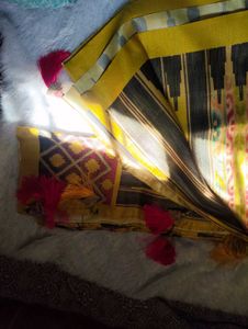 Vibrant Yellow &amp; Pink Ikat Saree