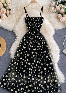 Y2K Black Daisy Print Strap Dress