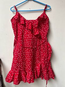 Red Heart Print Wrap Dress
