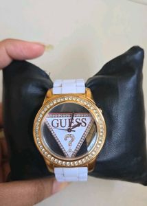 Guess Gold-Tone Watch with White Band