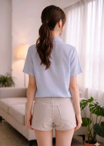 Light Blue Short Sleeve Button-Up Top