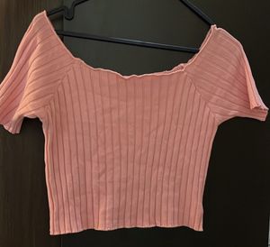 Ribbed Off-Shoulder Pink Top