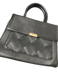 Vintage Black Woven Detail Handbag + Pouch