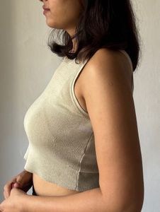 Zara Ribbed Crop Tank Tops Set  - Black &amp; Beige