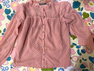 Sheer peach Polka Dot Ruffle Top