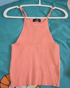 Lowest Prices_Ribbed Coral Halter Tank Top