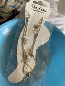 Silver Double Layer Anklet with Star Charms