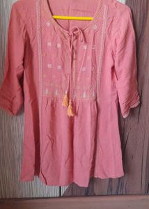 Orange Embroidered Tassel Kurta