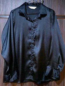 Black Satin Button-Up Shirt
