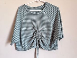 Green Checkered Cinched Top