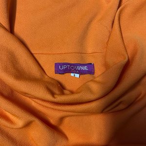 Orange Stretchable Ruched Cowl Neck Crop Top