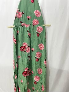 Green Floral Halter Maxi Dress