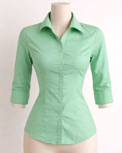 Chic Mint Green Collared Button-Up Blouse