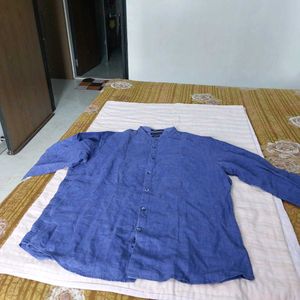 Men's Blue Band Collar Shirt