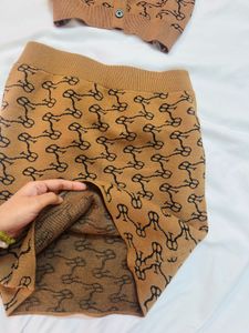 Brown Patterned Winter knit co-ord Set