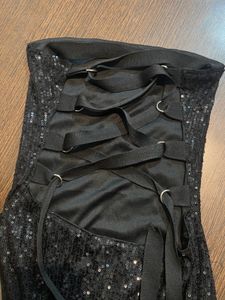 Black Sequin Corset Back Maxi Dress