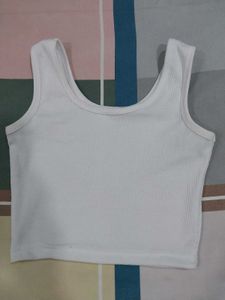 Ribbed White Cropped Tank Top