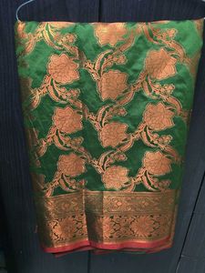 Elegant Green Floral Brocade Saree