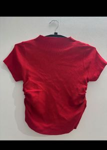 Red Cropped Top with Rose Detail