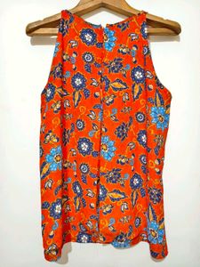 Orange Floral Sleeveless Top