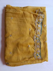 Yellow Saree with Embellished Blouse Piece